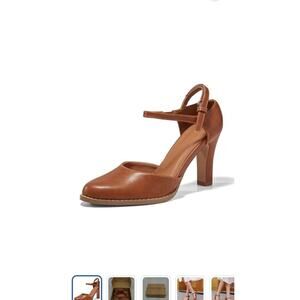 Coutgo Womens Closed Toe Ankle Strap Pump Sandal Heels, Size 8, Brown. New.